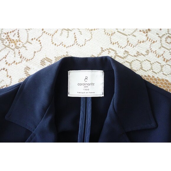 Carolina Ritz Navy Blue Short Sleeve Wide Leg Romper size FR 36 US 4 - Picture 5 of 6